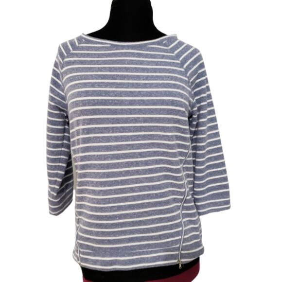 Onque Casuals Striped Side Zipper Crewneck Pullover Top Medium - Picture 1 of 12